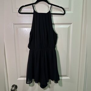 LUSH Black Chiffon Mini Fitted Romper Dress Women Size S Elastic Waist Spaghetti